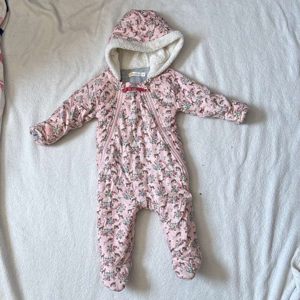 Baby Boden Pink Floral Hooded Footie
